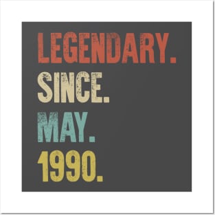 Retro Vintage 30th Birthday Legendary Since May 1990 Posters and Art